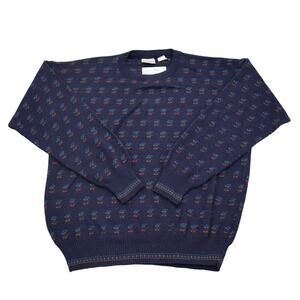 Giorgio Sweater Mens L Blue Acrylic Geometric Tight Knit Round Neck Pullover